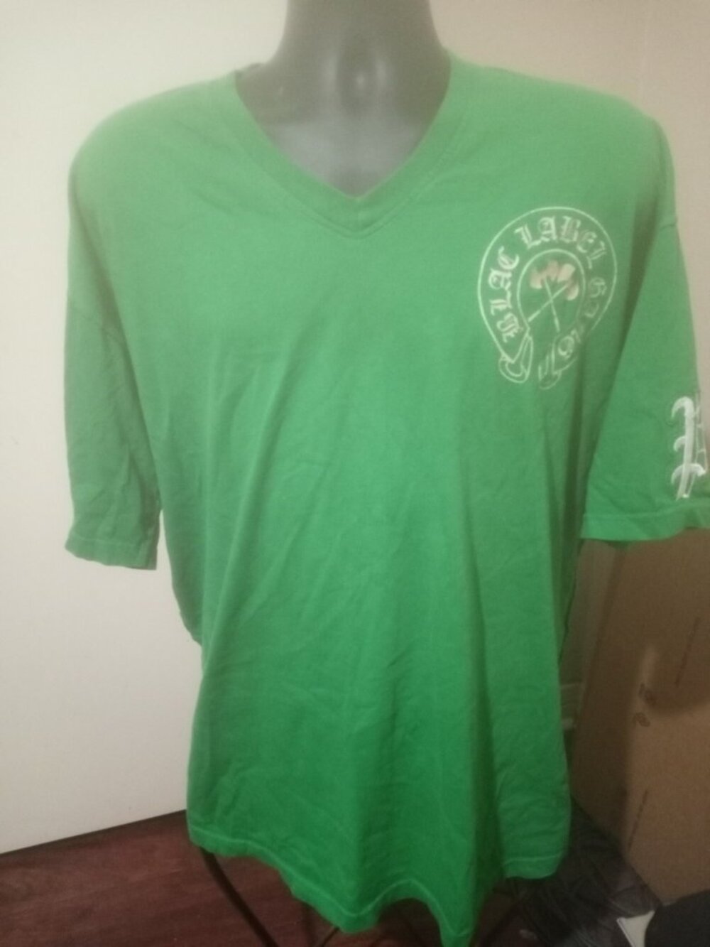 Blac Label Shirt Embroidered Patchwork Green Gold Cross Brass Knuckles Men's 4XL